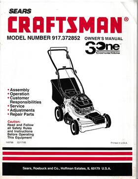 917.372852 Craftsman Sears Push Lawn Mower Model Convertible Owners Manual