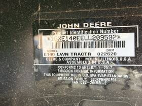 1gxe140eell209592 John Deere E140 Riding Lawn Mower 48 Inch Deck Cruise Control Collection Bag