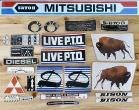 S-670d Satoh Mitsubishi Bison Tractor Riding Mower Reproduction Decal Set