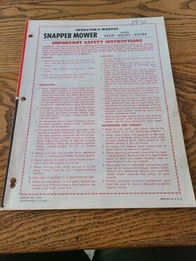 V211ps Snapper V211p4 Vintage 1976 V211p Mower Operators Manual