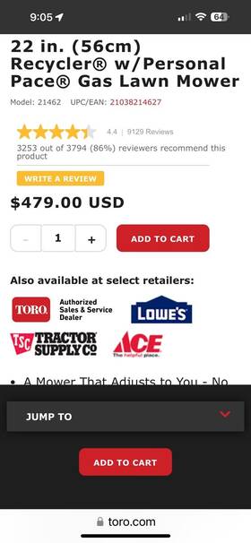 21462 Toro Personal Pace Auto-drive 22 Inch Gas Lawn Mower