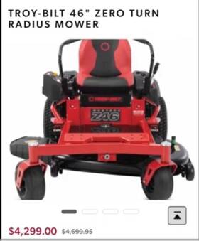 17arfacta66 Troy-bilt Mustang Z46 3.5-gal 725cc Zero-turn Riding Lawn Mower New