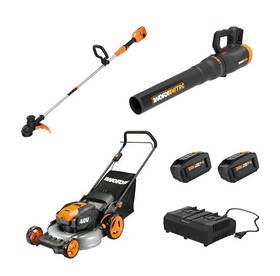 Wg936 Worx 20 Inch Push Mower 13 String Trimmer Quiet Tech Blower Combo Kit