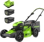 80V 21" Brushless Cordless Lawn Mower With Batteries & Rapid Charger. Fixed Price $999.99.