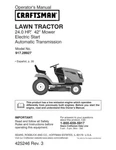 Owner Manual Sears Craftsman 24.0 Hp Garden Tractor 42 Mower- Model 917.28927. Fixed Price $21.95.