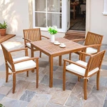 5 Piece Outdoor Dining Set Acacia Wood Patio Table And Chairs With Soft Cushions. Fixed Price $349.99.