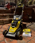 Ryobi One+ 16" Cordless Lawn Mower Adjustable Height Battery Charger Yellow 16IN. Fixed Price $159.97.