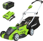 Greenworks 40V 16" Cordless Lawn Mower 4.0AH Battery & Charger 25322. Fixed Price $257.00.