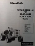 Simplicity Power Max 4040 4041 9020 Lawn Garden Tractor Service Repair Manual. Fixed Price $249.95.
