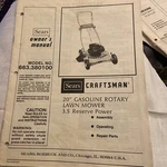Sears Craftsman 20 Gasoline Rotary Lawn Mower 3.5 Reserve Power. Fixed Price $5.00.