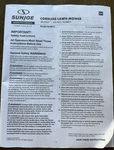Sunjoe Cordless Lawn Mower 28-VOLT, 4.0 Ah, 14 Inch- Operators Manual. Fixed Price $6.99.