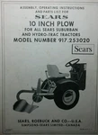 Sears 10" Turnover Plow Implement Garden Tractor Owner & Parts Manual 917.253020. Fixed Price $39.95.
