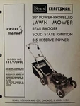 Sears Craftsman 131.973980 Walk Behind 20" Lawn Mower Owners Manual 3.5 H.p R.p. Fixed Price $52.99.
