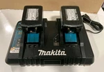 2 Makita BL1850B 18V 5.0AH Batteries W/DC18RD Dual Charger. Fixed Price $159.00.