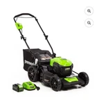 Greenworks 40V 20" Brushless Push Lawnmower 4.0 Ah Battery & Charger 2516302VT. Fixed Price $225.00.
