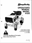 Simplicity Lawn Tractor Model 4108 Operator's Manual 8HP Plus Electric Start. Fixed Price $20.00.