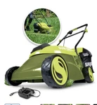 Sun Joe 28V Cordless 14" Brushless Lawn Mower, Adjustable Cutting Height, 5.0-AH. Fixed Price $159.00.