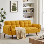 Yellow Velvet Convertible Loveseat Sleeper Sofa Adjustable Backrest Folding Bed. Fixed Price $342.99.