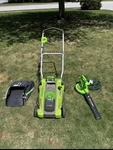 Green Works Electric Mower W/2 40V Batteries With Free Blower**read Description. Fixed Price $171.00.