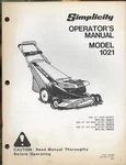 Simplicity Push Manual Electric Start 21" Rotary Mowers 1021 Operator's. Fixed Price $14.95.