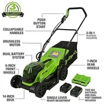 Greenworks 14 Inch 48V Brushless Walk Behind Push Mower W/batteries New Box. Fixed Price $399.99.