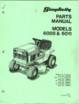 Simplicity Tractor Models 6008 & 6011 Parts Manual 8HP, 11HP 36" 42" Decks. Fixed Price $20.00.