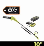 Ryobi RY40560 10 In. 40V Cordless Pole Chainsaw With Battery & Charger. Fixed Price $179.10.