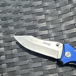 Jeep Blue Aluminum Pocketknife Stainless Steel Drop Point Blade Seatbelt Cutter. Fixed Price $21.00.