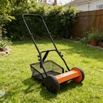 14-INCH 5-BLADE Push Reel Lawn Mower Grass Catcher Orange Outdoor Garden. Fixed Price $159.99.