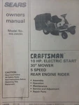 Sears Craftsman Riding Lawn Mower Tractor 10 Hp Owner & Parts Manual 502.255090. Fixed Price $67.96.