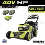 Ryobi 40V Hp 21IN Self-propelled All Wheel Drive Mower (2) 6.0 Ah Batteries. Fixed Price $649.99.