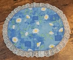 Vintage Daisy Centerpiece Doily Charger Blue Floral Country Lace Edge 15X17. Fixed Price $12.99.